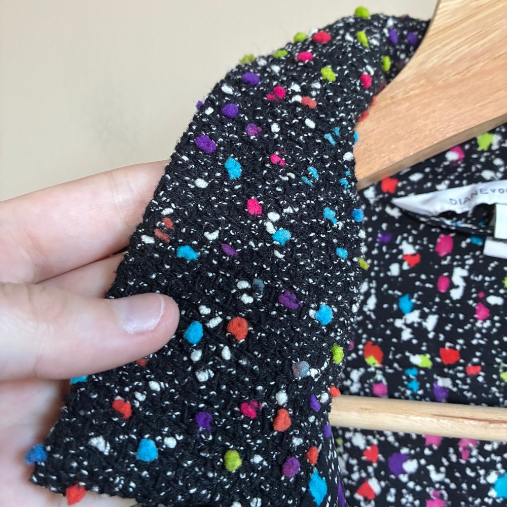 Diane von Furstenberg Silk Paint Splatter Wrap Dress 6 Black Multicolor Womens - Picture 6 of 14